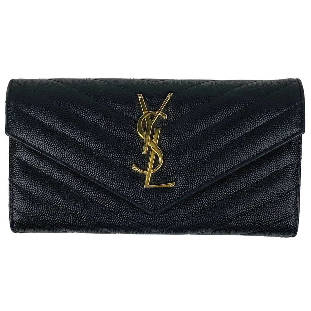 Saint Laurent Yves bi fold long wallet coin bill leather black